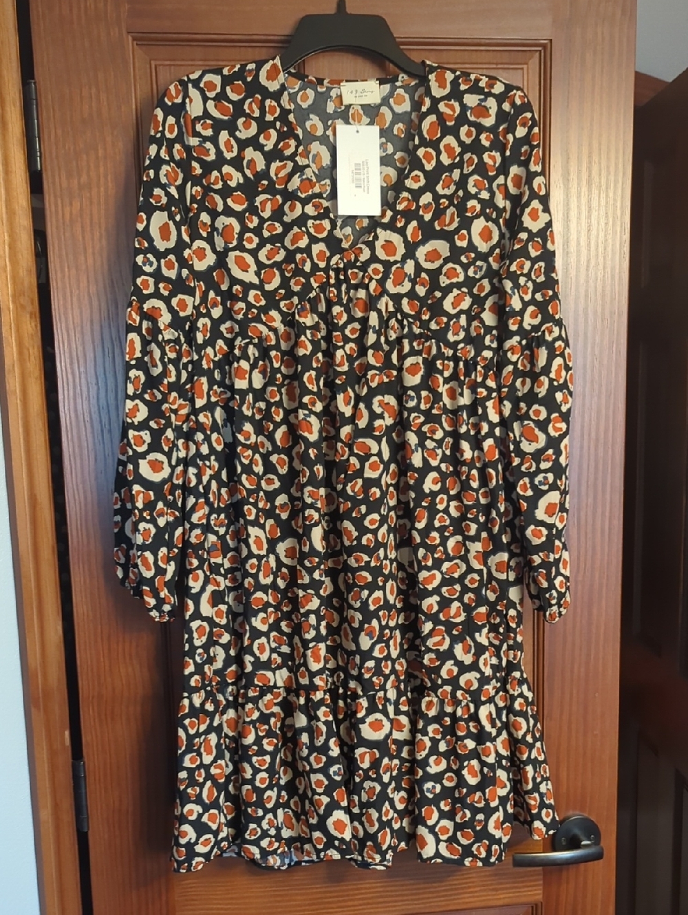 1.4.3. Story by Line Up Black Tiered Dress with Rust and Cream Floral Spots